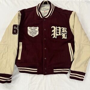 Y2K Ralph Lauren Polo Jeans Company Varsity Jacket Leather Sleeves Mens Small